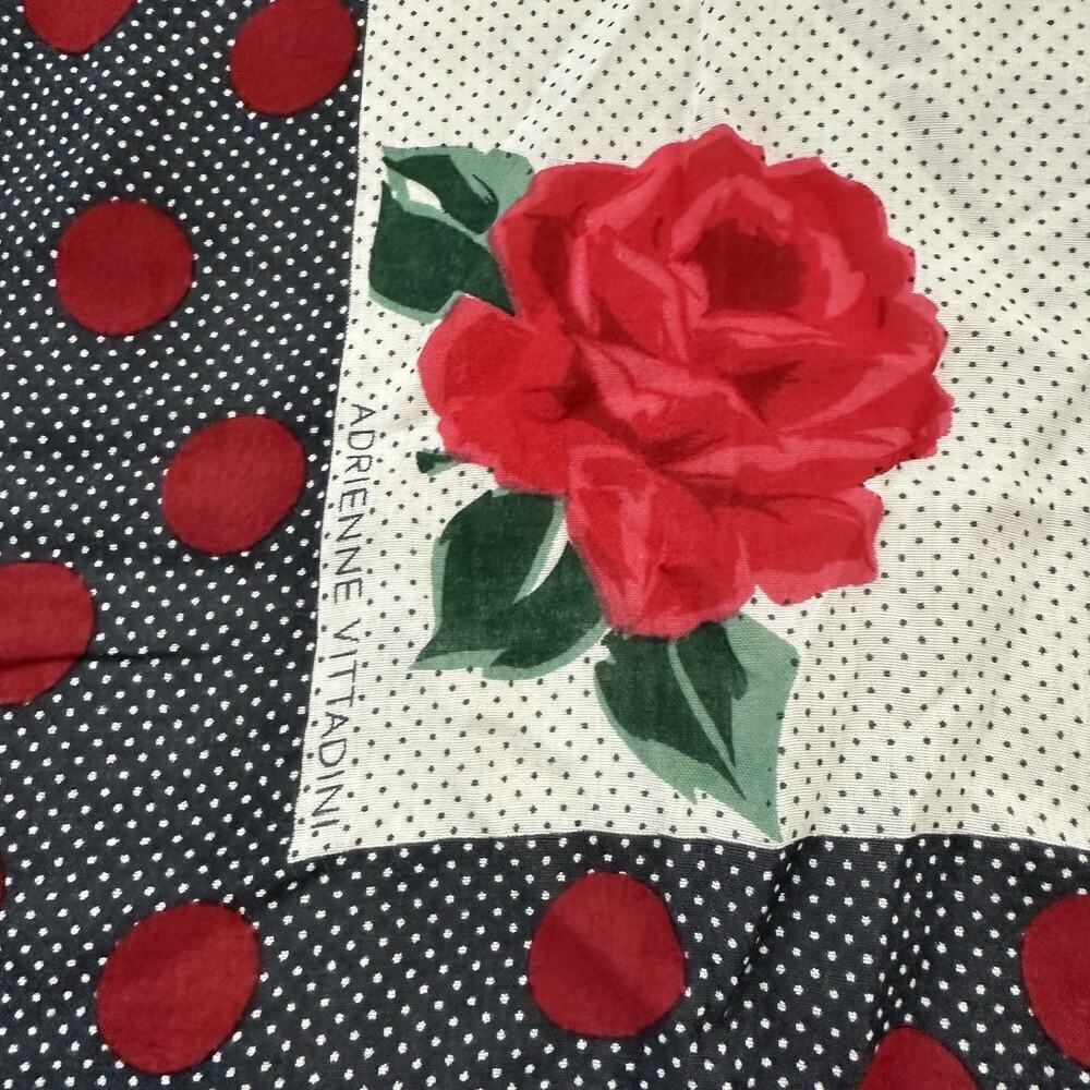 Adrienne Vittadini Womens Vintage 90s Floral Scarf Red Black Polka Dot Italy - Picture 4 of 5